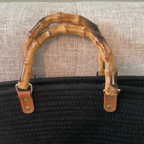 Woven Tote Handbag with Bamboo Resin Handles - Picture 6 of 6